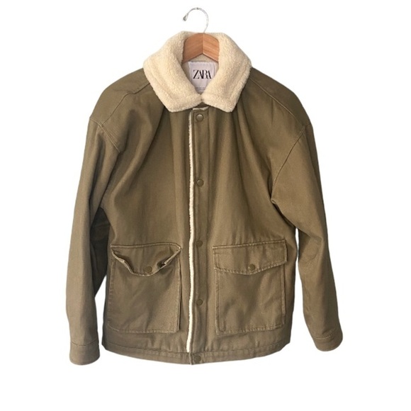 Zara Shearling Lined Button Snap Aviator - Picture 2 of 9